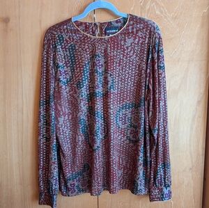 Notations Burgundy and Cream Patterned Top